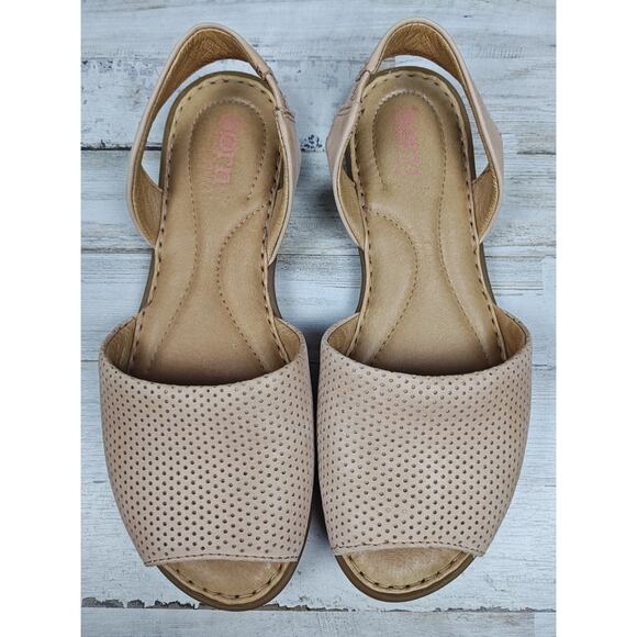 Born Women's Leather Slingback Sandals Beige Perforated Comfort Flats Size 7M - Picture 5 of 7